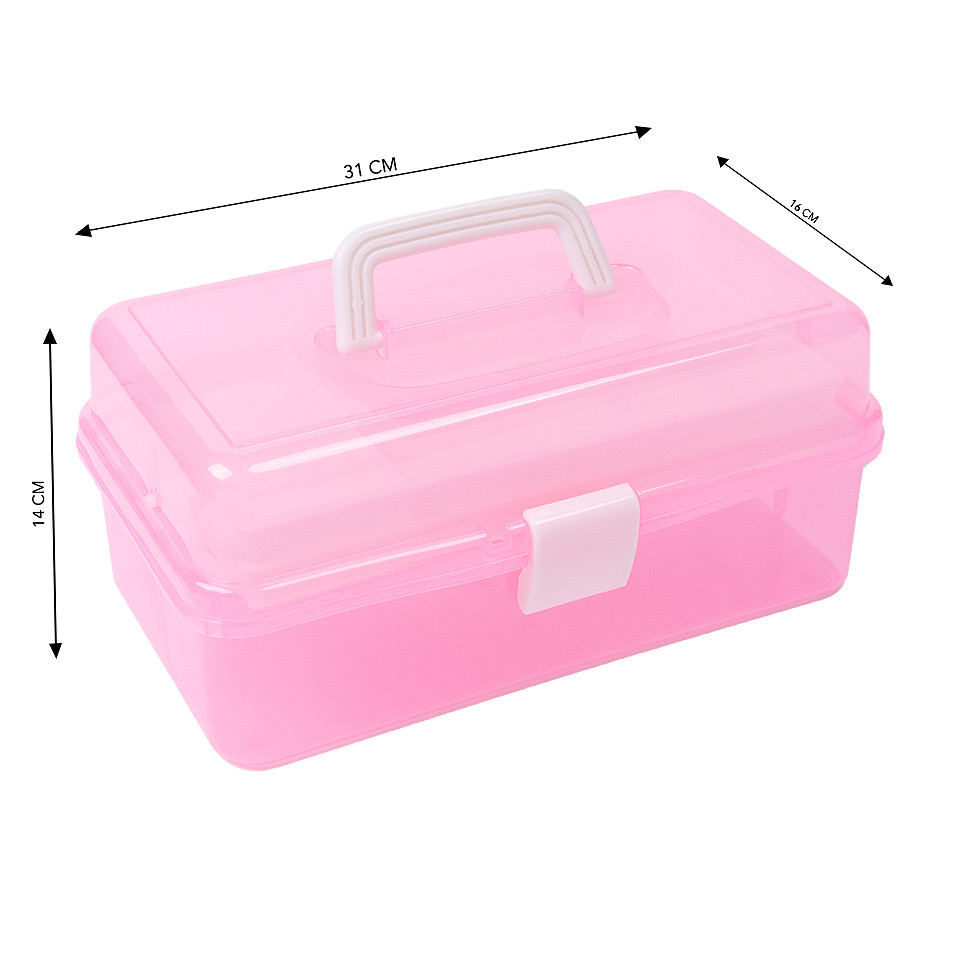 Cutie Manichiura Compartimentata Roz SensoPRO, cu doua Sertare si Maner, Accesorii Unghii - imagine 4