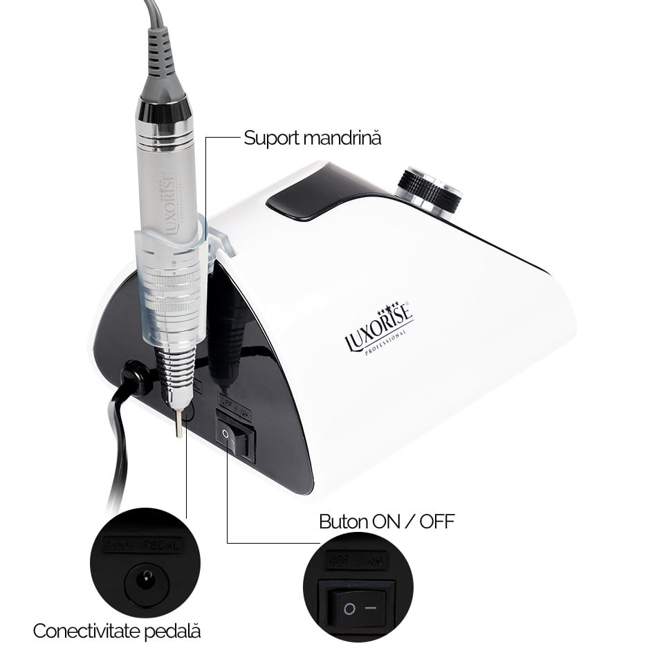 Freza unghii profesionala Energy Elite - LUXORISE , 35.000 RPM, White, Aparatura Unghii - imagine 6