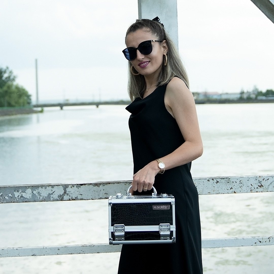 Geanta Manichiura din Aluminiu cu Oglinda, Black Pattern - LUXORISE, Accesorii Unghii - imagine 5