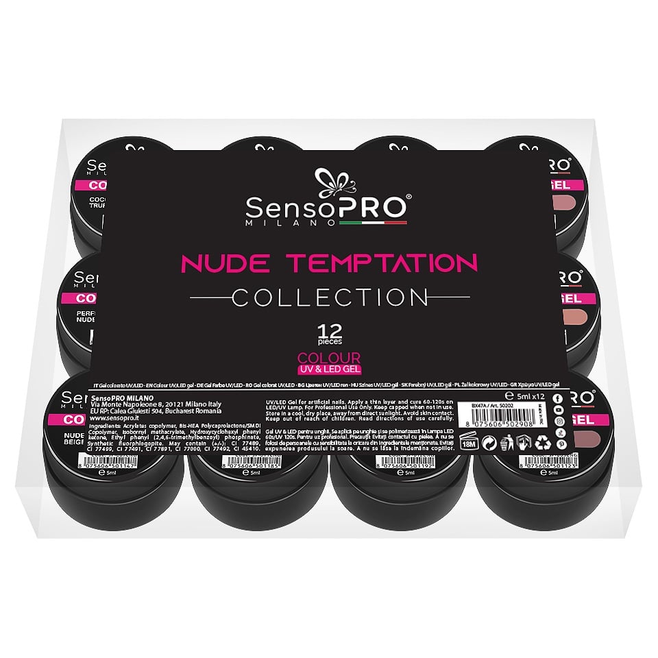 Set 12 Geluri UV Colorate Nude Temptation Collection, SensoPRO Milano, Geluri UV - imagine 4