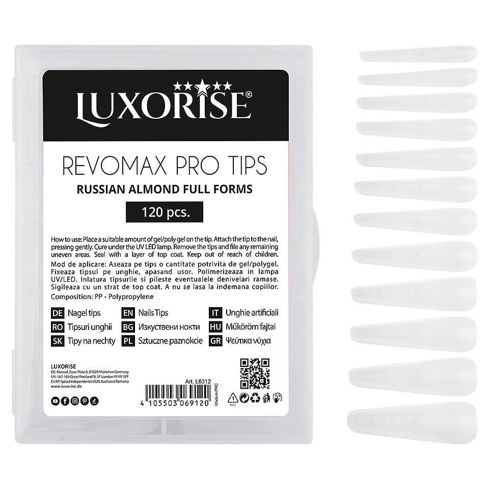 Tipsuri Reutilizabile REVOMAX PRO TIPS LUXORISE Russian Almond pentru Polygel si gel, 120 buc, Accesorii Unghii - imagine 4