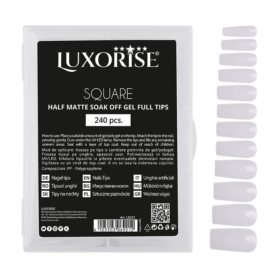 Tipsuri Unghii Dizolvabile Square Soak Off - Half Matte Full Nail