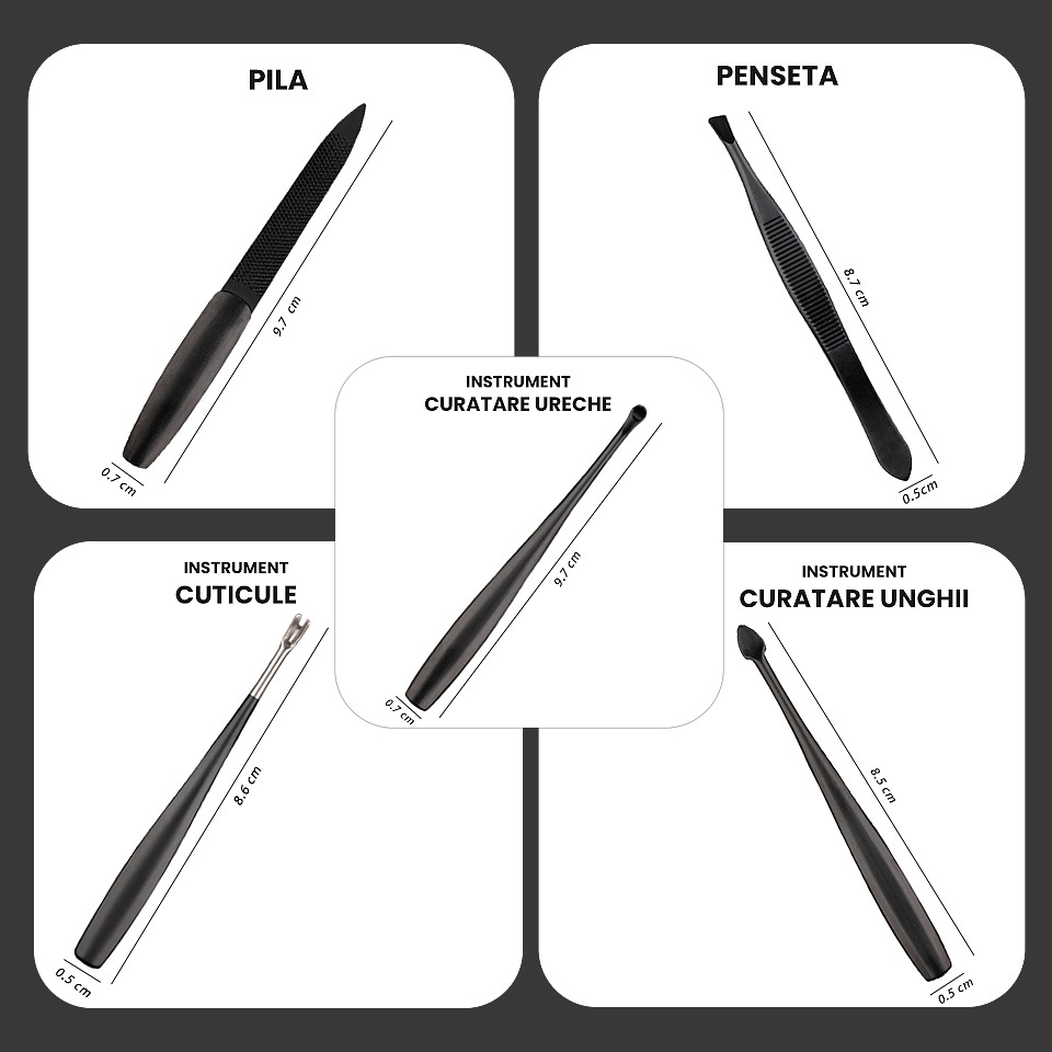 Trusa Manichiura Black LUXORISE, 9 piese, Accesorii Unghii - imagine 4