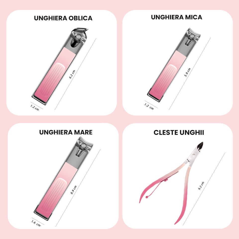 Trusa Manichiura Pink SensoPRO Milano, 12 piese, Accesorii Unghii - imagine 4