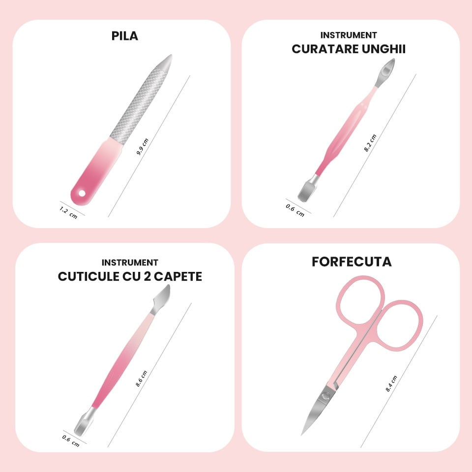 Trusa Manichiura Pink SensoPRO Milano, 12 piese, Accesorii Unghii - imagine 5