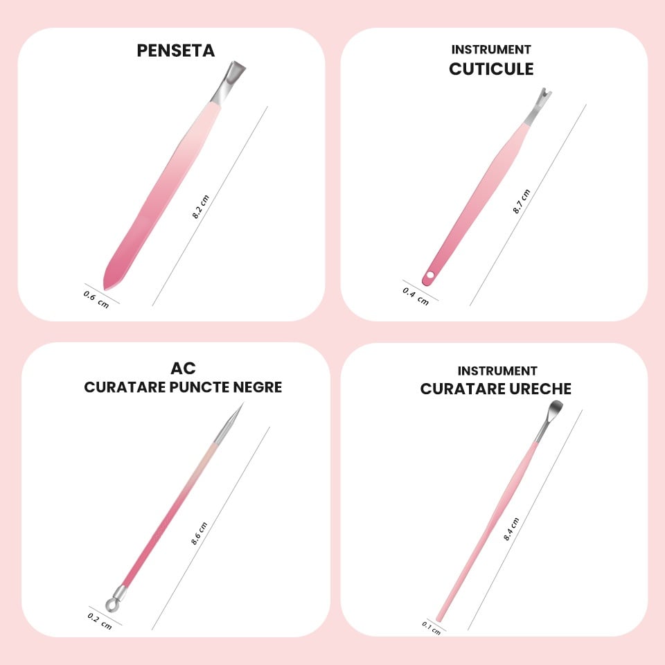 Trusa Manichiura Pink SensoPRO Milano, 12 piese, Accesorii Unghii - imagine 6
