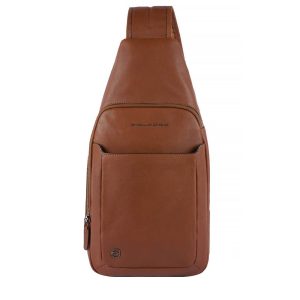 Black square mono sling bag cuoio tabacco, Piquadro, Genti