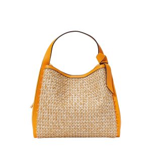 Knott raffia tweed medium crossbody tote sunset blaze multi