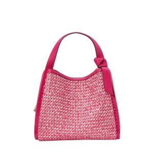 Knott raffia tweed medium crossbody tote wild raspberry multi