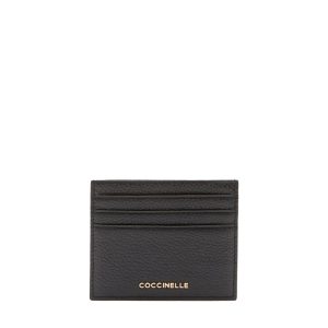 Metallic soft card case grained leather noir