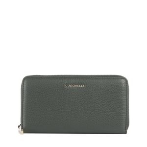 Metallic soft large zip around wallet alga