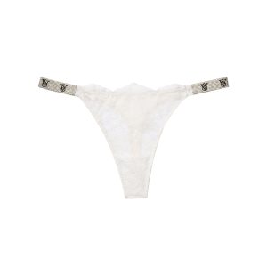 Shine strap lace thong panty  - white S