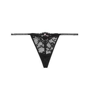 Twinkle strap lace v-string panty - black  M