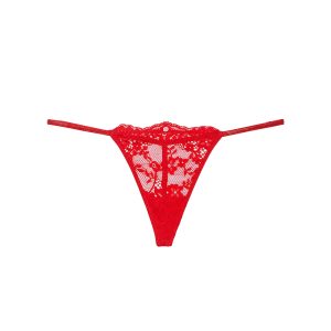 Twinkle strap lace v-string panty - bright vermillion M