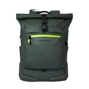 Water resistant roll top backpack for laptop 15.6 green