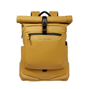 Water resistant roll top backpack for laptop 15.6 yellow